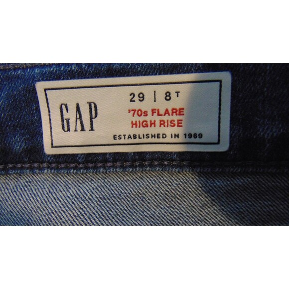 Gap 70's Flare High Rise Dark Wash Denim Jeans Women's Size 8 Tall Stretch 8T - Picture 6 of 8